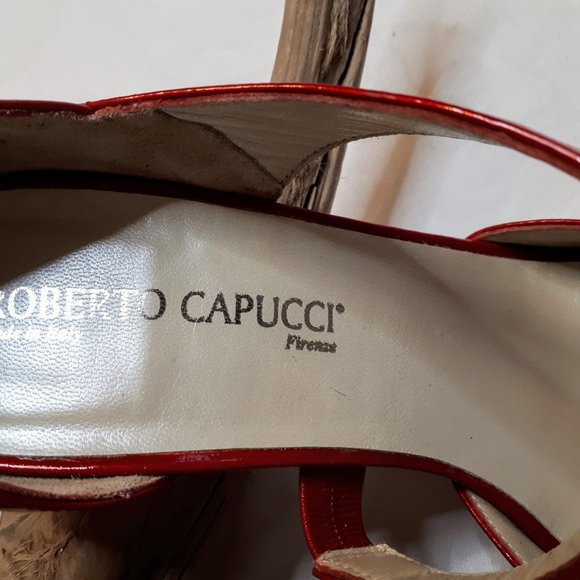 Roberto Capucci Firenze Red Patent Open Toe Shoes - Picture 9 of 15